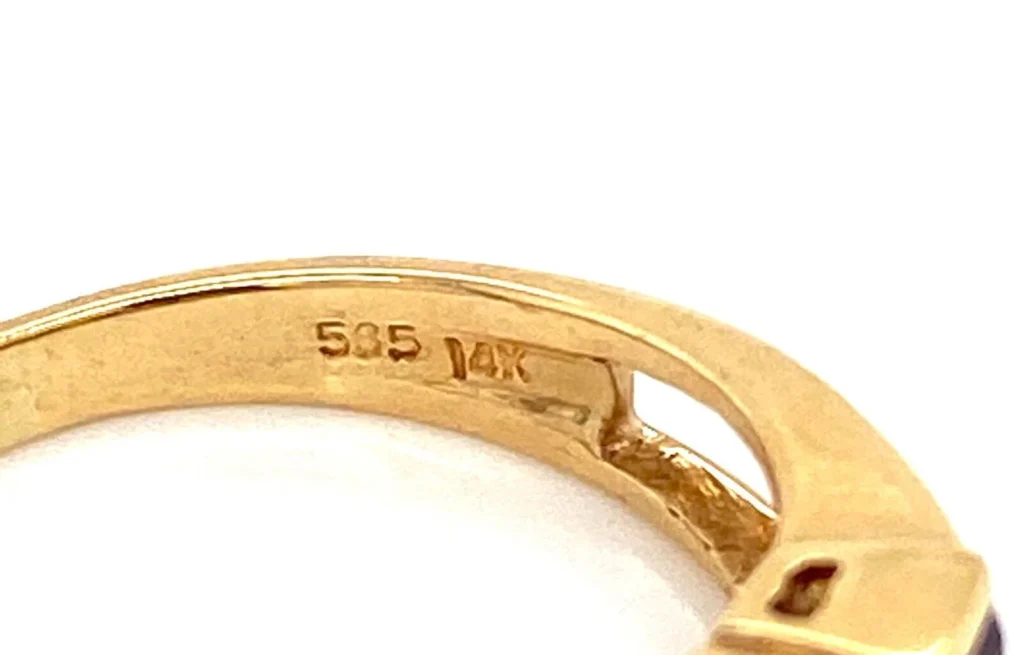 ring with 585 stamp showing 14 karat gold hallmark